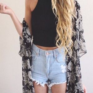 Brandy Melville Black Floral Alexis Kimono